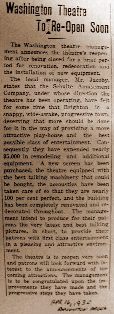 Washington Theatre - Old Article
